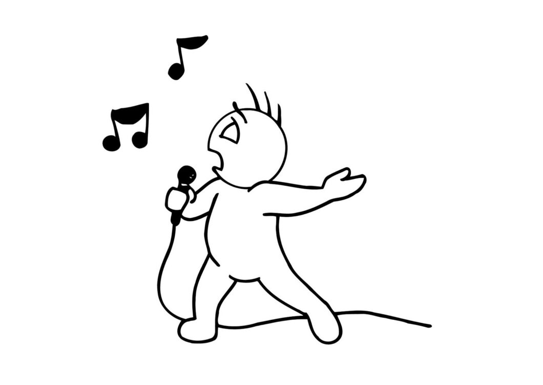 personnage en train de chanter avec un micro